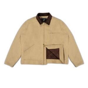 Men's Tan Workshirt Jacket with Brown Cord Collar